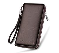 SJZZJSBX Multi-Card Long Wallet, Men's Leather Wallet, Multifunctional Zipper Card Holder Clutch (Black)