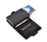 SJZZJSBX Women's Automatic Business Credit Card Holder Id Badge Holder Card Case Smart Leather Mini Metal Wallet (Black,9.7 * 6.7cm)