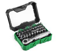 SK 1/4” Drive Mini Screwdriver Bit Set with 72-Tooth Reversible Ratchet, 32-Piece, S2 Steel Bits, with 2” Extension Bar, Organized in Storage Case