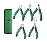 SK 5-Piece Mini Pliers Set, Box Joint Pliers with Hardened Cutting Edges | Includes Needle Nose, Diagonal, Long Nose, End Cutting and Linesman Plier, for Making Crafts, Repair Electronic and Jewelry