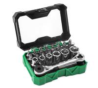 SK 6.35mm Mini Ratchet Set with 60 Teeth Reversible Ratchet, 24 Pieces, SAE Cr-V Steel Sockets, S2 Steel Bits, with 2" Extension Bar, Organized in Storage Case