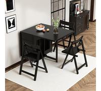 Sk Black Folding Dining Table with WheelsSpaceSaving Solid Wood Drop Leaf Design MultiPurpose Work & DiningBuiltin Sto for Small Apartments Includes 4 Chairs
