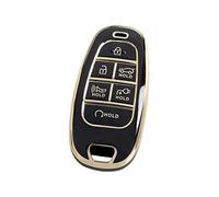 SK CUSTOM Black TPU Gold Edge Smart Key Fob Case Protective Cover Compatible with Hyundai Ioniq 5 Solaris Nexo NX4 Sonata Hybrid New Grand Santa Fe Tucson 2020 2021 6 Buttons