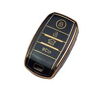 SK CUSTOM Black TPU Gold Edge Smart Key Fob Case Protective Cover Compatible with KIA Optima Rio Sorento SPORTAGE 4 Button Keyless Entry Remote Accessories