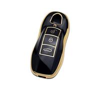 SK CUSTOM Black TPU Gold Edge Smart Key Fob Case Protective Cover Compatible with Porsche Macan Cayenne Panamera 911 3 Button Keyless Car Remote Accessory