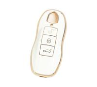 SK CUSTOM White TPU Gold Edge Smart Key Fob Case Protective Cover Compatible with Porsche Macan Cayenne Panamera 911 3 Button Keyless Car Remote Accessory