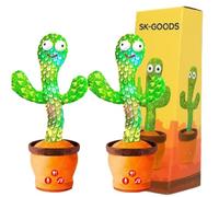 SK-GOODS Dancing Cactus Toy 2 Pack - Talking, Mimicking & Singing Plush Toy With LED Lights, Repeats What You Say - Funny Interactive Musical Toy For Babies & Kids, Rechargeable
