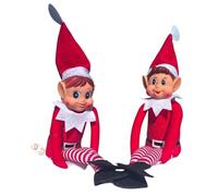 SK INFINITY Naughty Elf Doll set Boy and Girl Soft Body Vinyl Face With Hat Festive Holiday Decoration & Elf Tradition Fun In Gift Box 12 Inch