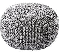 SK MERCHANDISE 100% Cotton Natural Knitted Pouffe Footstool Bean Filled Chunky Handmade for Living Room Children or the Elderly Ottoman - Silver