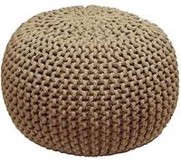 SK MERCHANDISE 100% Cotton Natural Knitted Pouffe Footstool Bean Filled Chunky Handmade for Living Room Children or the Elderly Ottoman - Tan
