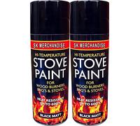 SK MERCHANDISE Black Heat Resistant Matt Black Spray Paint Stove High Temperature 400ml (2 Spray Cans)