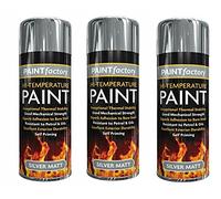 SK MERCHANDISE Silver Heat Resistant Matt Silver Spray Paint Stove High Temperature 300ml (3 Spray Cans)