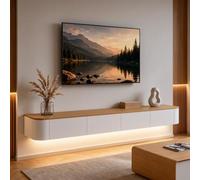 Sk Modern TV Wall Unit with LED Lighting - Wall-Mounted Entertainment Console, Spacious 160cm TV nd for Living Room & Office - Slish Wood & White Sto Solut
