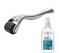 SK!N Premium 0.5mm,540 Needle Titanium Derma Roller for Face & Body - Microneedling Tool for Skin Rejuvenation, Acne Scars & Wrinkles - Silver Finish, - Includes Zidac 100ml Disinfectant