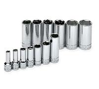 SK Professional Tools 4413 13-Piece 3/8 in. Drive 6-Point Deep Metric Socket Set - Chrome Socket Set with Super Chrome Finish | Set of 13 Sockets Made in USA