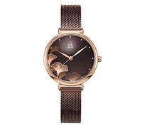 SK SHENGKE Female Mesh Watches Simple Face Stainless Steel Back Case Fashion Ladies Wristwatch (0139 Brown)