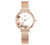SK SHENGKE Female Mesh Watches Simple Face Stainless Steel Back Case Fashion Ladies Wristwatch (0139 Rose Gold)
