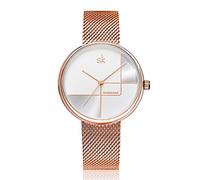 SK SHENGKE Female Mesh Watches Simple Face Stainless Steel Back Case Fashion Ladies Wristwatch (K0105-Rose Gold)