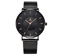 sk SHENGKE Simple Watches Waterproof Analog Mesh Watches Women Stainless Steel Band Waterproof Wristwatch (K0059-Black)