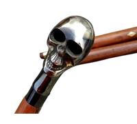 SK & SONS Antique Style Walking Stick Cane - Brass Skull Head Handle - Handcrafted Brown Wooden Cane for Men & Women - Designer Gothic Vintage Cane for Costume, Gift, Mobility, Cosplay