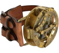 SK & SONS Vintage Brass Sundial Watch with Leather Strap - Steampunk Sun Dial & Compass Combo - Old Gold Finish - Unusual Nautical Gift for Men & Women - Collectible Retro Timepiece