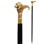 SK & SONS Vintage-Look Black Wooden Walking Stick - Wood Cane with Lion Brass Handle - Decorative 94.5 cm Walking Sticks and Canes - for Men/Women/Seniors