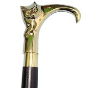 SK & SONS Vintage Solid Brass Cat Head Handle for Walking Stick Cane - Elegant Brass Cat Handle with Wooden Shaft - Stylish Cane for Men & Women - Unique Gift Idea