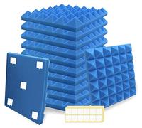 SK Studio 12 Pack Acoustic Foam Panels, 12"x12"x2" Pyramid Sound Absorbing Panels High Density Fire Resistant Sound Proof Padding with 60 PCS Adhesives for Record Studio, KTV, Office, Garage, Blue