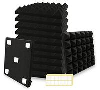 SK Studio 12 Pack Acoustic Foam Panels, 12"x12"x2" Pyramid Sound Absorbing Panels High Density Fire Resistant Sound Proof Padding with 60 PCS Adhesives for Record Studio, KTV, Office, Garage, Black