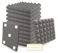 SK Studio 12 Pack Acoustic Foam Panels, 12"x12"x2" Pyramid Sound Absorbing Panels High Density Fire Resistant Sound Proof Padding with 60 PCS Adhesives for Record Studio, KTV, Office, Garage, Grey