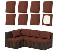 SK Studio 8Pcs Outdoor Cushion Covers Waterproof, Stretch Cushion Covers Replacement for Patio, Sofa Couch Furniture Protector Slipcovers Set, Brown