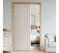SK Studio Accordion Style Magnetic Folding Door Curtains for Doorways, Room Divider Pleated Drapes with Hooks for Closet, Bedroom, Living Room, 1 Panel, Beige, 32" W x 79" L