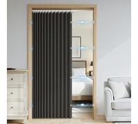 SK Studio Accordion Style Magnetic Folding Door Curtains for Doorways, Room Divider Pleated Drapes with Hooks for Closet, Bedroom, Living Room, 1 Panel, Black, 47" W x 75" L