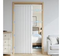 SK Studio Accordion Style Magnetic Folding Door Curtains for Doorways, Room Divider Pleated Drapes with Hooks for Closet, Bedroom, Living Room, 1 Panel, White, 32" W x 79" L