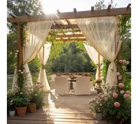 SK Studio Beige Outdoor Sheer Curtains for Patio Waterproof 2 Panels Sheer Curtains Privacy Screen Mesh Net Outside Curtains Rod Pocket for Gazebo, Porch, Pergola, 63W x 120L