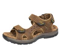 SK Studio Men Leather Hiking Beach Shoes Sports Athletic Trekking Sandals Breathable Outdoor Walking Fisherman Light Brown