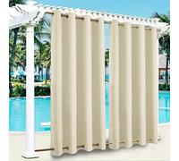 SK Studio Outdoor Curtains for Patio Waterproof Sunlight Block Rustproof Grommet Top and Bottom Windbreak Privacy Curtain for Gazebo, Front Porch, Pergola, 1 Panel, Beige, 100" W x 96" L