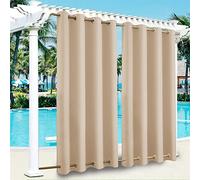 SK Studio Outdoor Curtains for Patio Waterproof Sunlight Block Rustproof Grommet Top and Bottom Windbreak Privacy Curtain for Gazebo, Front Porch, Pergola, 1 Panel, Beige 2, 100" W x 96" L