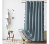 SK Studio Scalloped Shower Curtain Waterproof Linen Extra Long Washable Bath Drapes for Bathroom with 12 Metal Hooks, Blue, 79" W x 79" L