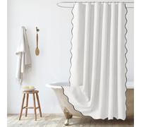 SK Studio Scalloped Shower Curtain Waterproof Linen Extra Long Washable Bath Drapes for Bathroom with 12 Metal Hooks, White, 79" W x 79" L