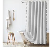 SK Studio Stall Scalloped Shower Curtain for Bathroom Small Stall Bath Waterproof Linen Half Narrow Water Repellent RV Drapes for Bathtub, Silver, 35" W x 71" L