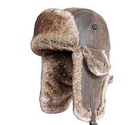 SK Studio Unisex Windproof Russian Hat Fur Soviet Ushanka Cossack Winter Cap Earflap Snow Ski Headwear Brown1/Leather L