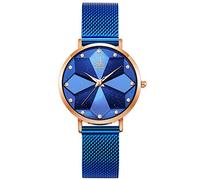 SK Ultra Thin Minialist Creative Starry Sky Women Watch with Genuine Leather Stainless Steel Mesh Band Floral Watch (Starry-MESH Band-Blue)