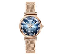 SK Ultra Thin Minialist Creative Starry Sky Women Watch with Genuine Leather Stainless Steel Mesh Band Floral Watch (Blue-MESH Band-RG)