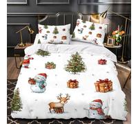 SK-YBB Bedding Set Double Arbre De Noël Kids Duvet Cover and 2 Pillowcases Bonhomme De Neige Quilt Cover with Zipper Closure and 2 Pillowcases for Boy Girls