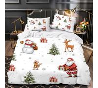 SK-YBB Bedding Set Double Noël Kids Duvet Cover and 2 Pillowcases Bonhomme De Neige Quilt Cover with Zipper Closure and 2 Pillowcases for Boy Girls