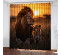 SK-YBB Lion Father And Son Curtains Blackout Thermal Insulated Eyelet Curtains 66" x 54" Animal King for Kids Boys Girls Bedroom 2 Panels