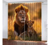 SK-YBB Lion Father And Son Curtains Blackout Thermal Insulated Eyelet Curtains 66" x 54" Animal King for Kids Boys Girls Bedroom 2 Panels