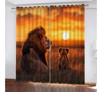 SK-YBB Lion Father And Son Curtains Blackout Thermal Insulated Eyelet Curtains 66" x 54" Animal King for Kids Boys Girls Bedroom 2 Panels