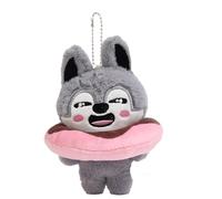 Sk-zoo Plush Keychain 'STAY' Keyring with removable Donut Ring 12 cm stray-kids Wolf Chan Jiniret Bbokari Key Chain Pendant (Pink donuts, Wolf Chan)